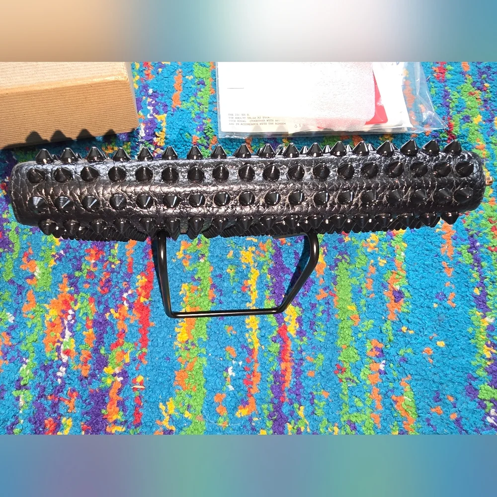 Authentic Christian Louboutin Black Studded Long Wallet‎ Zip Around Closure
